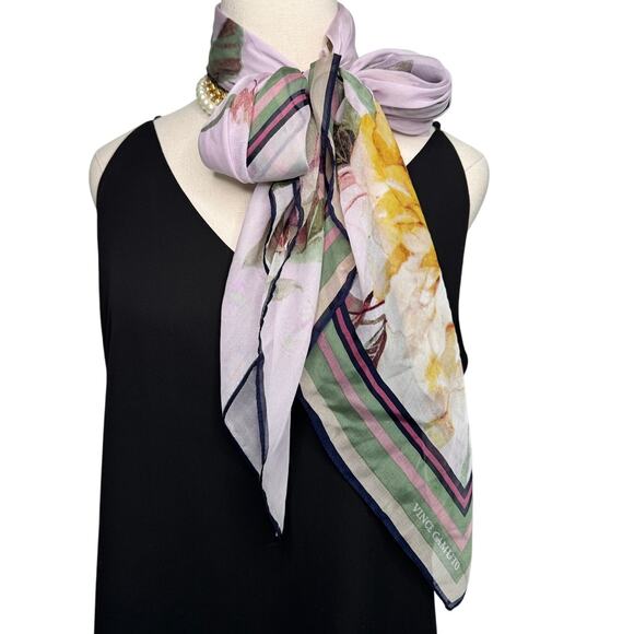 Vince Camuto watercolor floral chiffon large square scarf pink green purple 43” - Picture 1 of 8